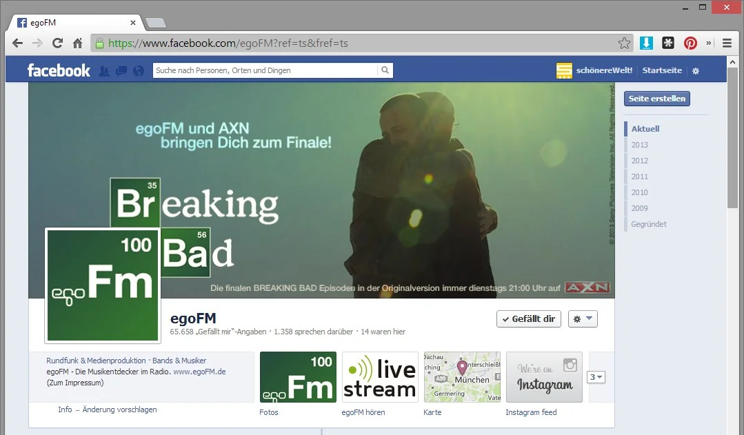 来自 egoFM 的 Facebook 页面，带有由 schönereWelt 设计的 BreakingBad AXN Special！