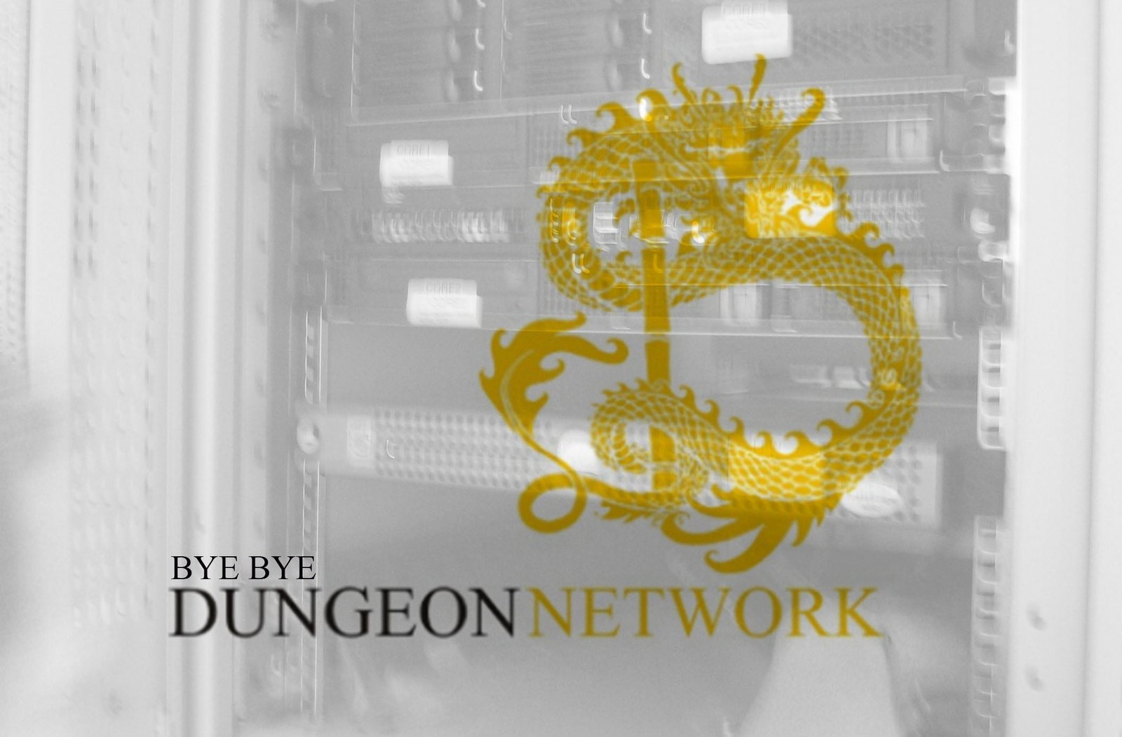 goodbye - dungeon network - seban vor dem server rack mit logo von won