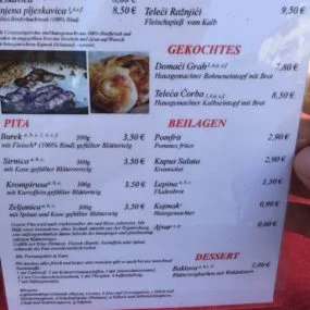Speisekarte vom Cevapdzinica Cevapcici Laden Nummer Eins in München - FAKE